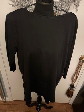 Chico's Black Boatneck Tunic with Gold Side Buttons